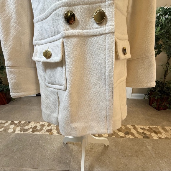 Express Classic Double-Breasted Textured White Peacoat - Picture 7 of 12